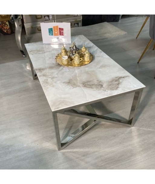 Table basse Majestic Argent Marbre Blanc destockage