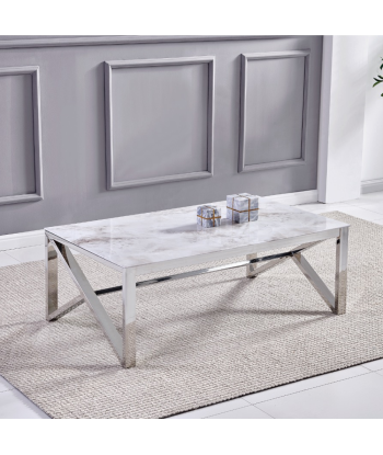 Table basse Majestic Argent Marbre Blanc destockage