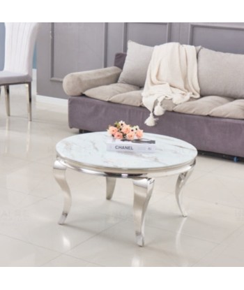 Table basse ronde Nansouty Argent marbre blanc de votre