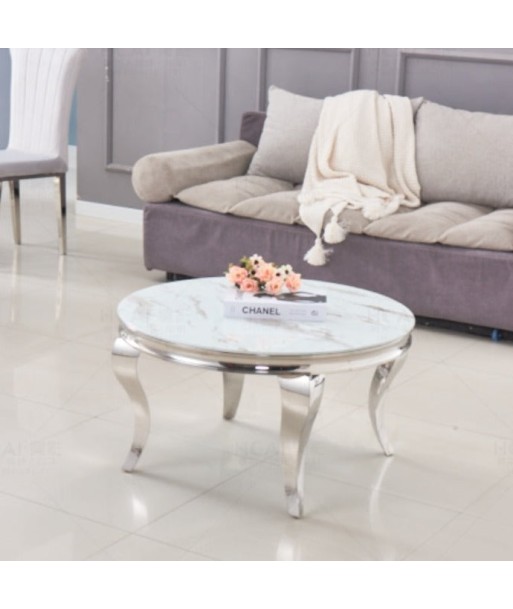 Table basse ronde Nansouty Argent marbre blanc de votre