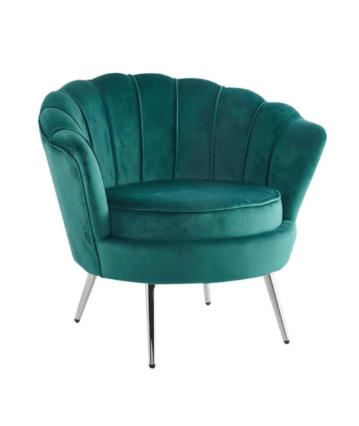 Fauteuil Quinconce Argent velours emeraude de votre