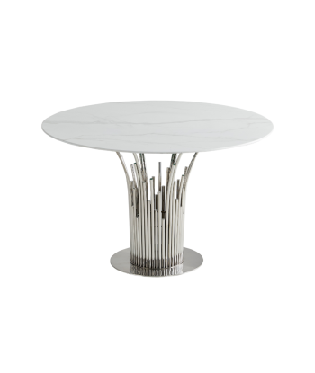 Table à manger Flute ronde Argent marbre Blanc Pour