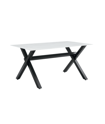 Table à manger IXE pieds en métal noir marbre blanc français