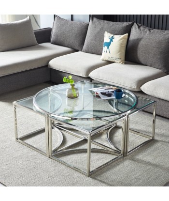 Table basse Elve Argent verre trempé Livraison rapide