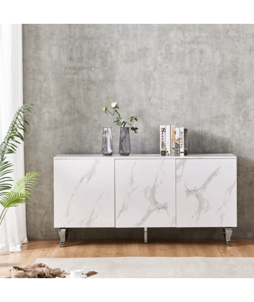 Buffet Baroque Argent marbre blanc 160 cm en linge