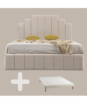 Cadre de Lit velours Beige Natura + Sommier Tapisser Jusqu'à 80% De Réduction