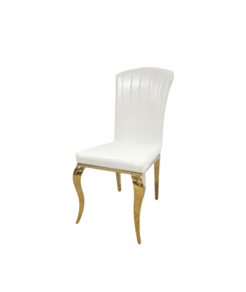 Chaise Nansouty simili cuir blanc pieds or solde