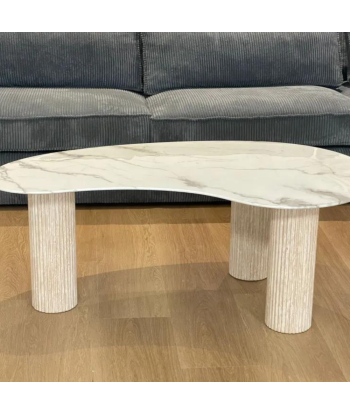 Table basse pylone marbre blanc pieds beige de pas cher