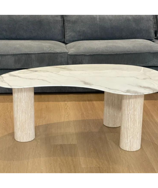 Table basse pylone marbre blanc pieds beige de pas cher