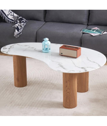 Table basse pylone marbre blanc pieds en chêne le des métaux précieux