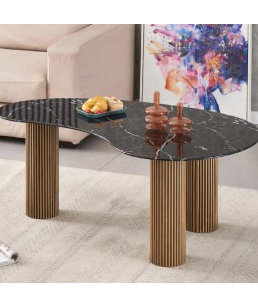 Table basse pylone marbre noir pieds or Pour