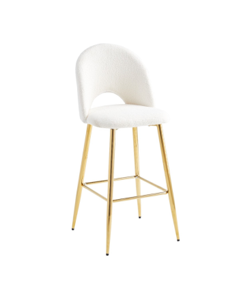 Tabouret Amelia Or velours Laine bouclée Blanc de votre