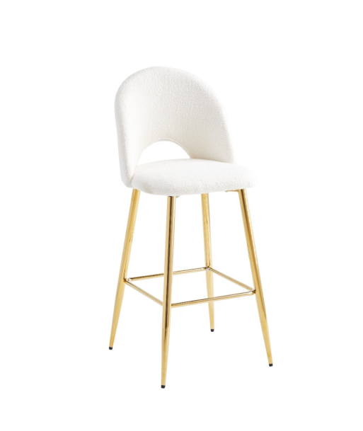 Tabouret Amelia Or velours Laine bouclée Blanc de votre