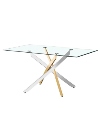 Table à manger Victoire Pieds Or et Argent Verre Trempé Faites des économies