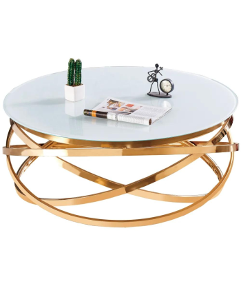 Table basse Bagatelle Or Verre Blanc en stock