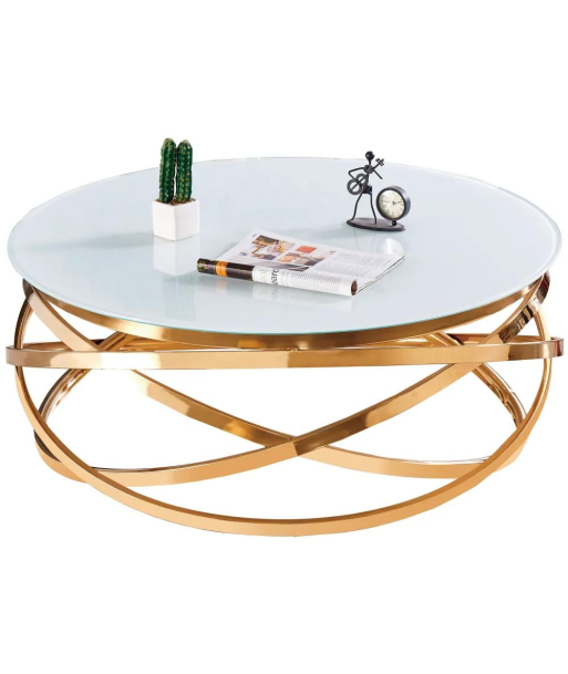 Table basse Bagatelle Or Verre Blanc en stock