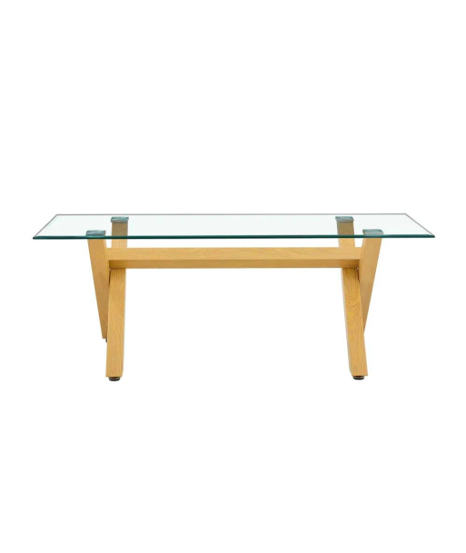 Table basse Ixe verre trempé pieds en bois les ctes