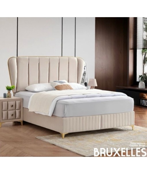 Lit coffre Bruxelles velours beige 2024