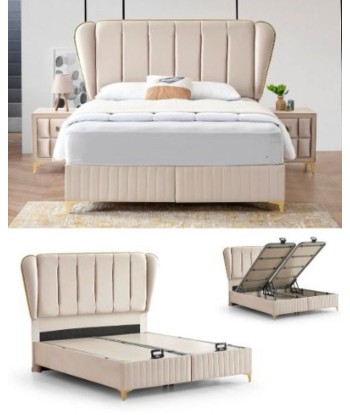 Lit coffre Bruxelles velours beige 2024