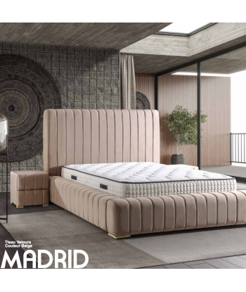 Lit coffre Madrid velours beige basket pas cher