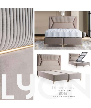 Lit coffre Lyon velours beige pas cheres