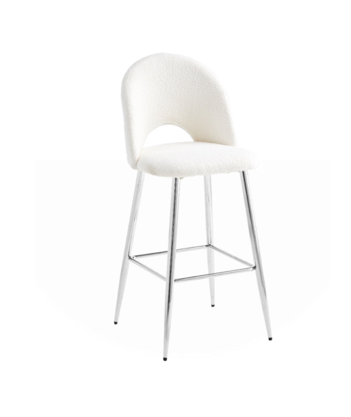 Tabouret Amelia Argent velours Laine bouclée blanc basket pas cher