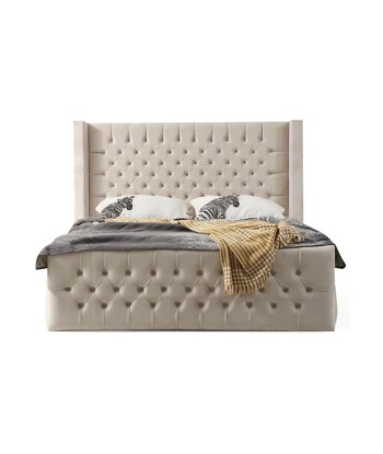 Cadre de lit clouté velours beige Venez acheter