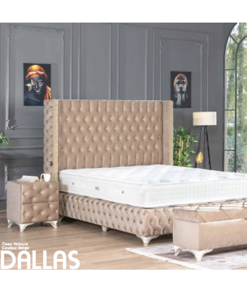 Lit coffre Dallas velours beige à prix réduit toute l'année