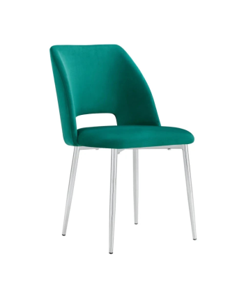 Chaise Ava Argent velours Vert le des métaux précieux