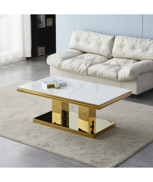 Table basse Versus Or marbre blanc de pas cher